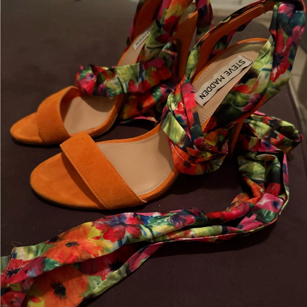 Steve Madden Orange Floral Heeled Sandals